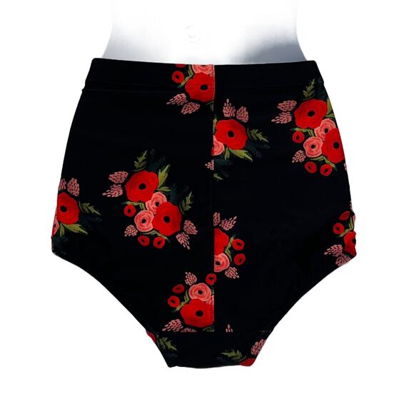 Bikini Bottom with Rose Print in Black and Red's Size Large - Picture 4 of 5